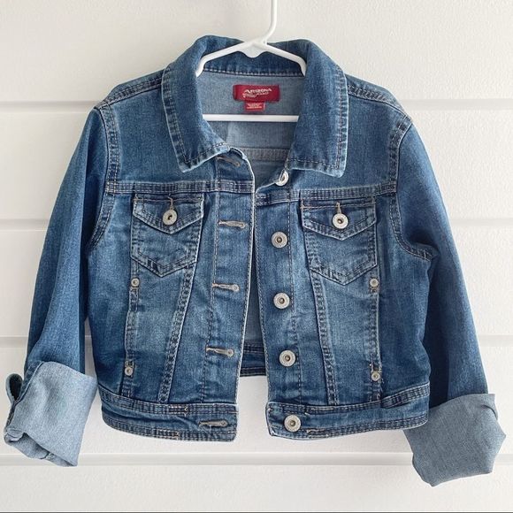Arizona Jean Company Girls Button Closure Crop Denim Jean Jacket Size L 10/12 - Picture 4 of 12